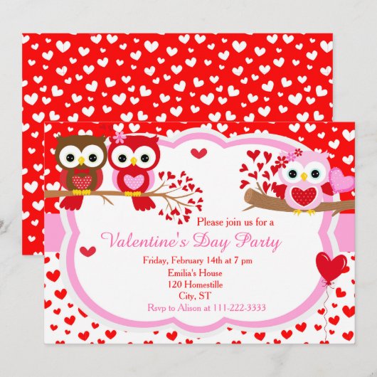 Valentinstag Party Niedlich Valentine Owls Einladung (Vorne/Hinten)