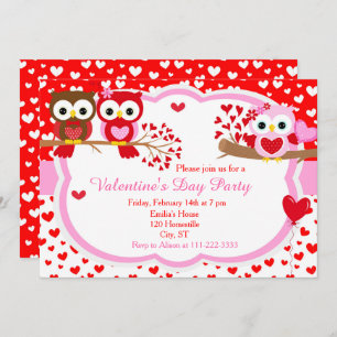 Valentinstag Party Niedlich Valentine Owls Einladung