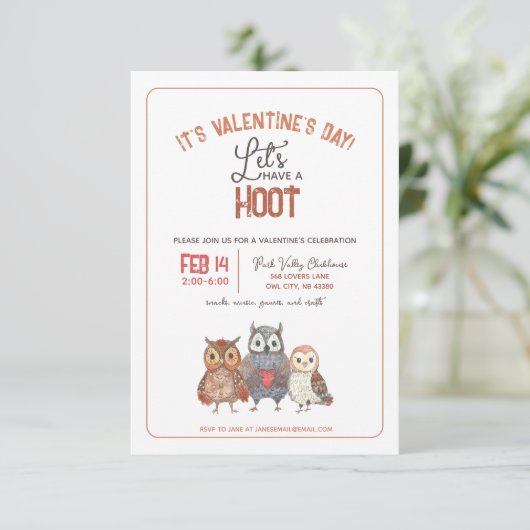 Valentinstag Party Owl Themed Einladung (Stehend Vorderseite)