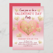 Valentinstag Party Rosa Goldene Herzen Einladung (Vorne/Hinten)