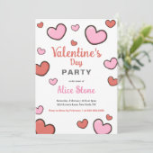 Valentinstag Party Rosa Rote Herzen Einladung (Stehend Vorderseite)