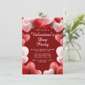 Valentinstag Party Rosa und Rote Liebe Herz Einladung (Stehend Vorderseite)