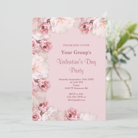 Valentinstag Party Rosa/Weiße Blüte Einladung (Stehend Vorderseite)