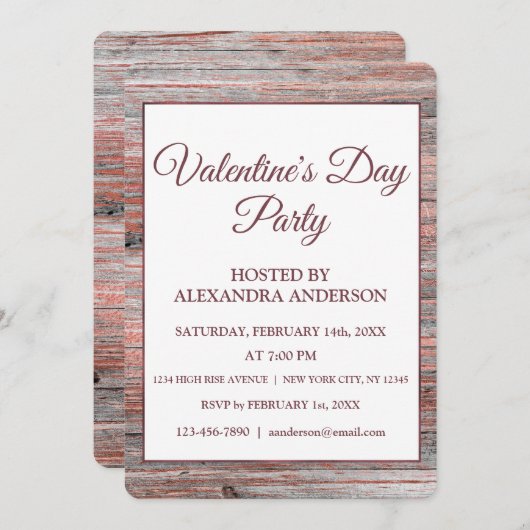 Valentinstag Party Rose Goldene Foil & Rustikales Einladung (Vorne/Hinten)
