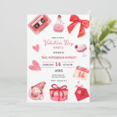Valentinstag Party rot und rosa Einladung (Stehend Vorderseite)