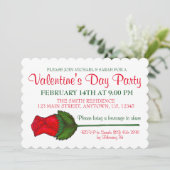 Valentinstag Party Rote lange Rose Liebe Einladung (Stehend Vorderseite)
