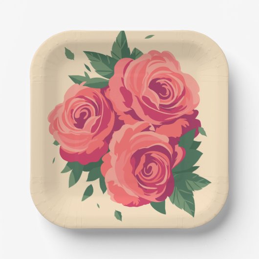Valentinstag Party Teller mit rosa Rosen (Vorderseite)