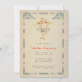 Valentinstag Party Vintag Kupiden Rose Antike Einladung (Vorderseite)