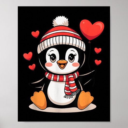 Valentinstag Penguin Heart Balloon Niedlich Poster (Vorne)