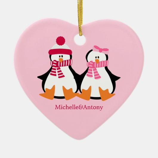 Valentinstag Penguins Keramik Ornament (Vorne)