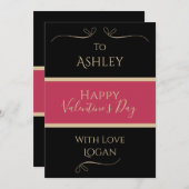 Valentinstag Personalisiert Elegante Schwarzes Gol Feiertagskarte (Vorne/Hinten)