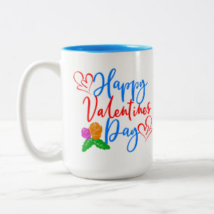 Valentinstag personalisierte Blume und Herz Zweifarbige Tasse