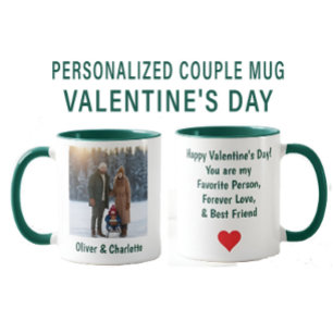 Valentinstag Personalisiertes Foto & Name Paar Tasse