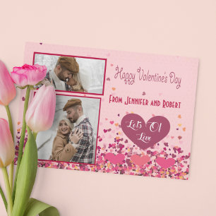 Valentinstag Personalisiertes Foto Rosa Herzen Mitteilungskarte