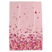 Valentinstag Personalisiertes Foto Rosa Herzen Mittlere Geschenktüte (Rückseite)