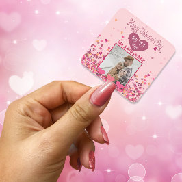 Valentinstag Personalisiertes Foto Rosa Herzen nie Quadratischer Aufkleber