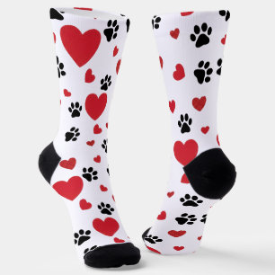 Valentinstag-Pfotenabdrücke und rote Herzen Muster Socken