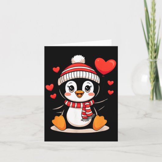 Valentinstag Pinguin Herz Ballon Cute  Karte (Vorderseite)