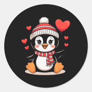 Valentinstag Pinguin Herz Bylloon Süß Runder Aufkleber