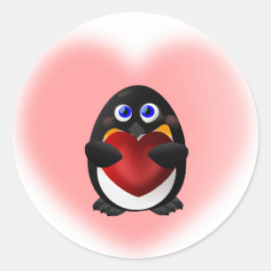 Valentinstag Pinguin mit Herz Runder Aufkleber