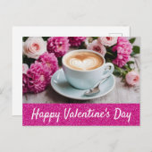 Valentinstag Pink Floral Cappuccino Kaffeehaus Her Postkarte (Vorne/Hinten)