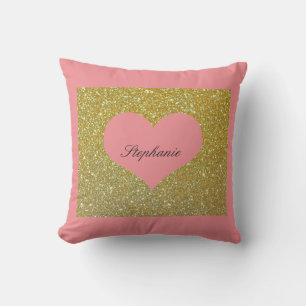 Valentinstag Pink Gold Glitter Monogramm Herz Kissen