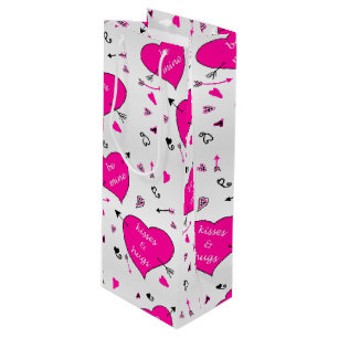 Valentinstag Pink Hearts Hugs n Kisses Geschenktüte Für Weinflaschen