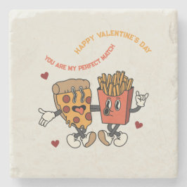 Valentinstag "Pizza and Fried Potato Match" Steinuntersetzer