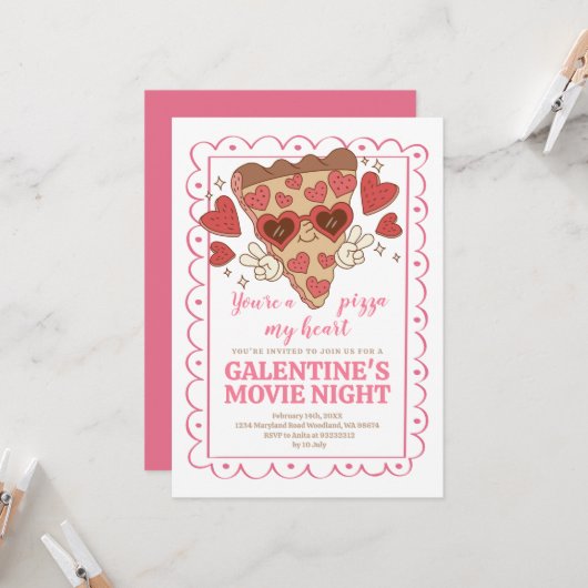 Valentinstag Pizza Party Einladung (Vorderseite/Rückseite Beispiel)