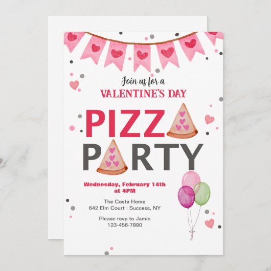 Valentinstag Pizza-Party Einladung (Vorne/Hinten)