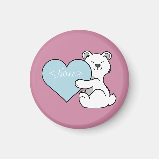 Valentinstag Polarbär mit hellblauem Herz Magnet (Vorne)