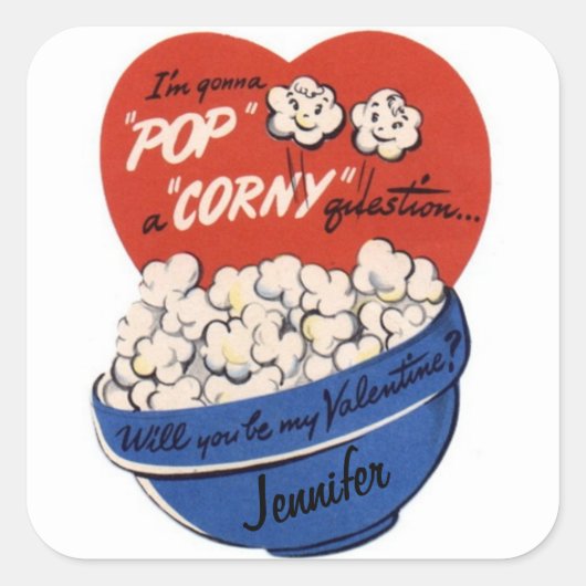 Valentinstag Popcorn Individuelle Name Aufkleber (Vorderseite)