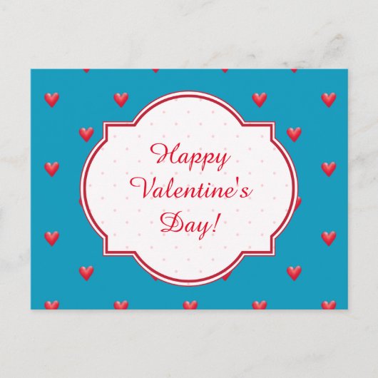 Valentinstag Postkarte, Aqua, Rotes Herz Feiertagspostkarte (Vorderseite)