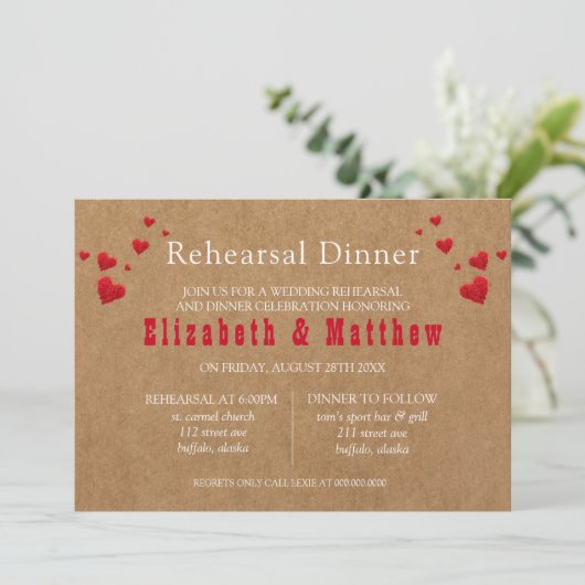 Valentinstag Probe Abendessen Einladung (Stehend Vorderseite)