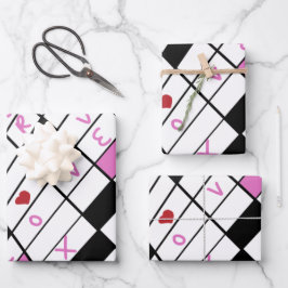 Valentinstag Puzzle Grid Hearts Geschenkpapier Set