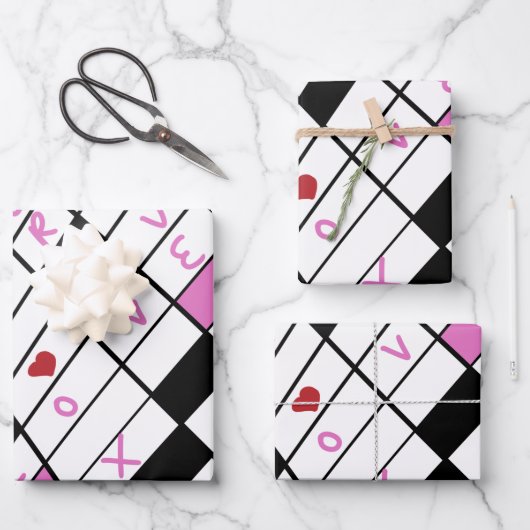 Valentinstag Puzzle Grid Hearts Geschenkpapier Set (Vorderseite)