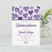 Valentinstag quinceanera Einladung Herz lila (Stehend Vorderseite)