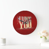 Valentinstag Red 3D I Liebe Sie Große Wanduhr (Zuhause)