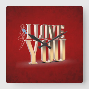 Valentinstag Red 3D I Liebe Sie Quadratische Wanduhr
