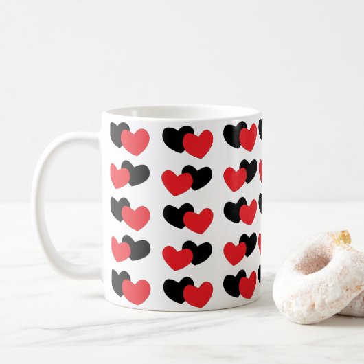 Valentinstag Red Black Hearts Kaffeetasse (Mit Donut)