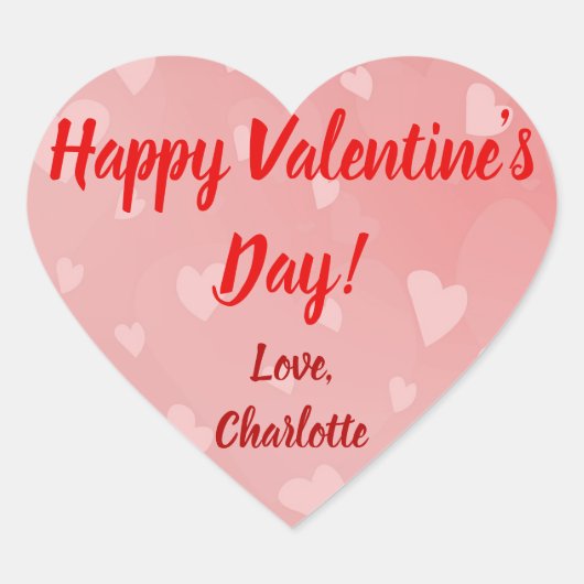 Valentinstag Red Pink Hearts Individuelle Name Herz-Aufkleber (Vorderseite)