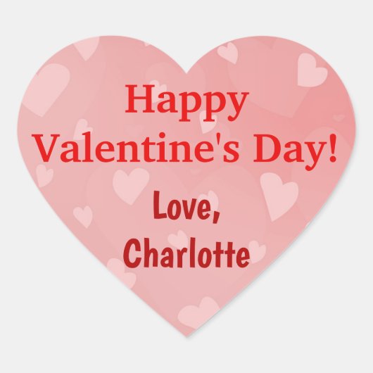 Valentinstag Red Pink Hearts Individuelle Name Herz-Aufkleber (Vorderseite)