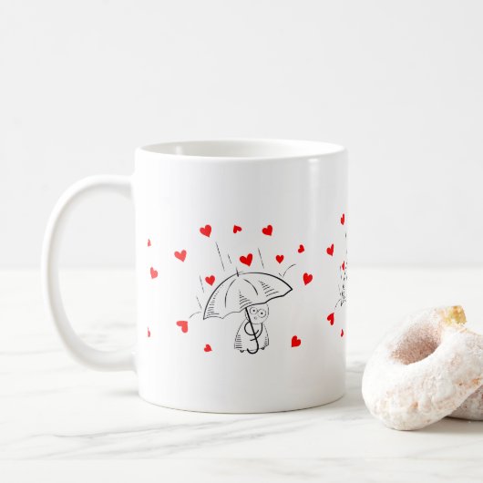 Valentinstag Regenschirm Rote Herzen Tassen (Mit Donut)