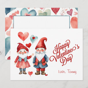 Valentinstag Retro Gnome Aquarell Foto-Karte Mitteilungskarte