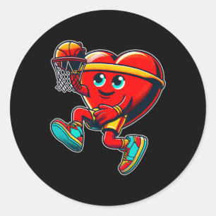 Valentinstag Retro Herz Basketballspieler Slam Runder Aufkleber