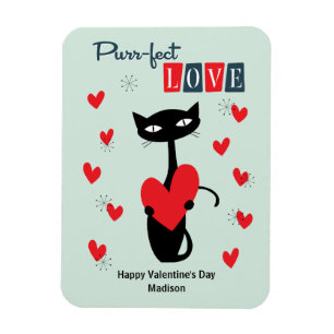 Valentinstag Retro Mitte des Jahrhunderts Katze Magnet