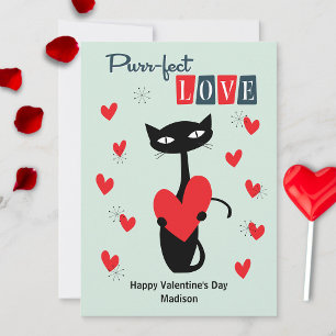 Valentinstag Retro Mitteljahrskatze Feiertagskarte