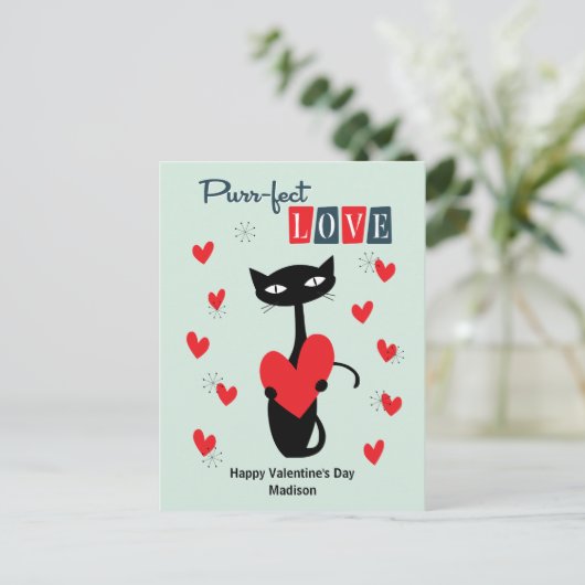 Valentinstag Retro Mitteljahrskatze Feiertagspostkarte (Stehend Vorderseite)