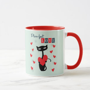 Valentinstag Retro Mitteljahrskatze Tasse