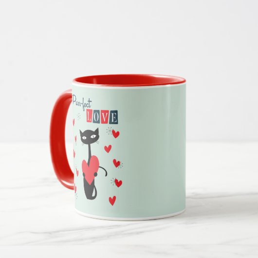 Valentinstag Retro Mitteljahrskatze Tasse (Vorderseite Links)